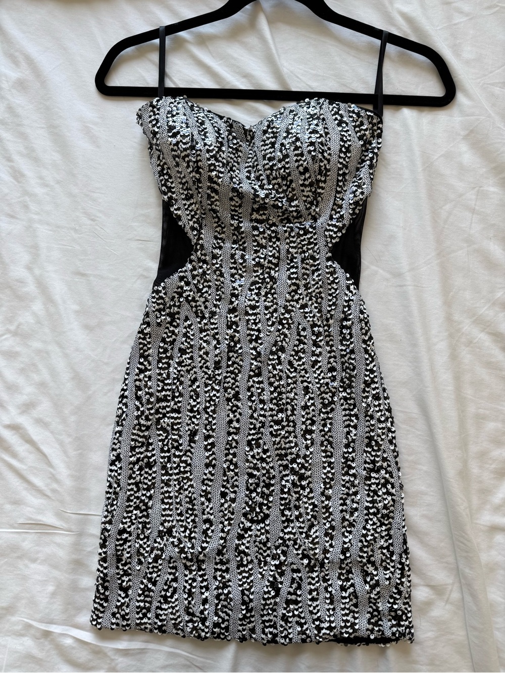 Bebe Strapless Black and White Sequin Party Dress circa 2011 size XS